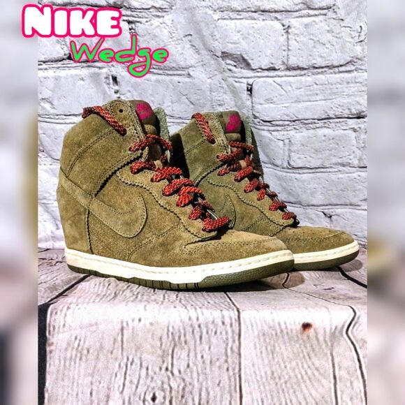 Nike Dunk Sky Hi olvie green Wedge Sneakers - Olive and Red - Picture 1 of 10